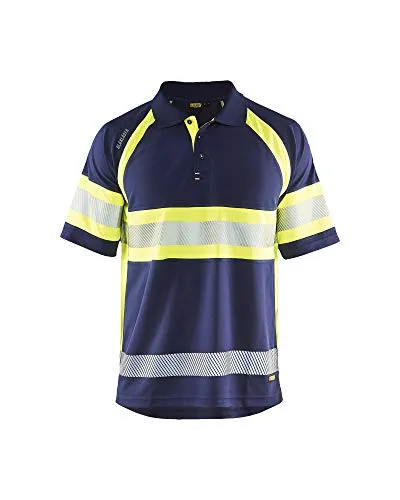 Blakläder High Vis Polo Shirt 3338 1051 - Marineblau/Gelb - 2XL - Herren-Shirts mit hervorragendem UV-Schutz und geruchshemmender Bambuskohlefaser. Ideal für Sicherheit und Komfort bei der Arbeit, zertifiziert nach EN ISO 20471.
