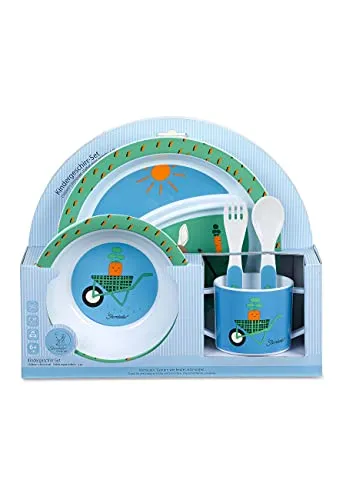 Sterntaler Kindergeschirr Set Esel Emmilius - Kindergeschirr-Set mit bruchfesten und spülmaschinenfesten Teilen, perfekt für kleine Esel-Fans! Enthält Gabel, Löffel, Schüssel, Tasse und Teller.