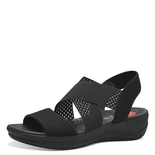 Jana Coshy Damen Sandalen flach Elastisch Vegan, Schwarz (Black), 39 EU - Wanderschuhe für breite Füße, vegan und mit optimaler Passform für höchsten Tragekomfort – ideal für Freizeit und Alltag.