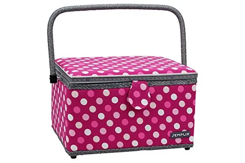 SEMPLIX Nähkorb Größe L im Polka Dots Design Beere/Rosa - Praktischer Nähkorb mit Magnetverschluss und Fächereinsatz für Zubehör. Trendige Farben und klappbarer Tragegriff sorgen für stilvolle Aufbewahrung und einfachen Transport.