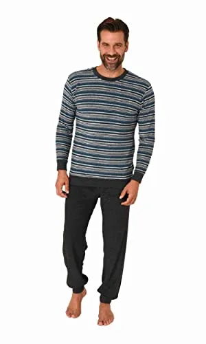 Normann Herren Langarm Frottee Schlafanzug Pyjama mit Bündchen - auch in Übergrößen, Farbe:Marine, Größe:62
