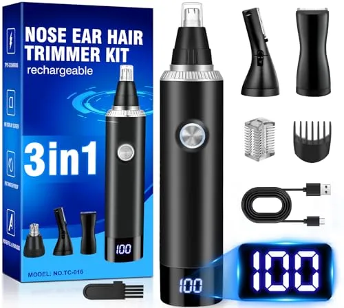 Nasenhaartrimmer 3 in 1 Nasentrimmer Herren Nasenhaarschneider USB Wiederaufladbar Ohrhaartrimmer Schmerzloser Nasenhaarentferner Ohrhaarschneider Augenbrauen Ohrentrimmer für Männer&Frauen,IPX7,AKKU