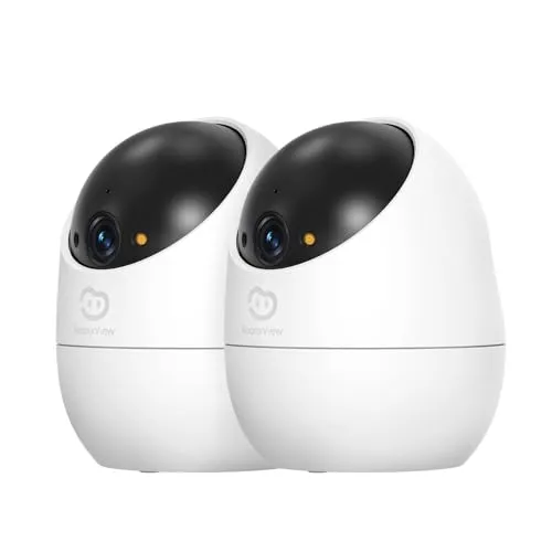 Beans View 2K Innenkamera für Überwachung und Sicherheit, 2-Stück, 2.4 GHz, Farb-Nachtsicht, 360° Ansicht, WLAN Haustier/Hund/Katze Kamera mit menschlicher Bewegungserkennung & Verfolgung, Babyphone