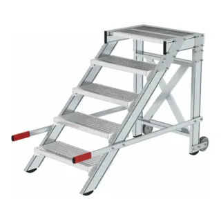 MUNK Montagetritt 50433 - Fahrbares Arbeitspodest bis 200kg - Arbeitspodest mit 5 Gitterrost-Stufen, 3 m maximale Arbeitshöhe und rutschfester Standfläche. Ideal für sichere Höhenarbeiten und einfaches Verfahren dank Hubrollen.