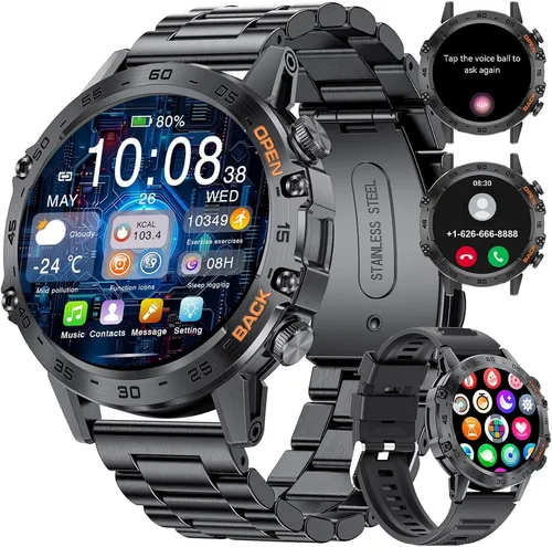 SUNKTA BW1846A Smartwatch (3,5 cm, android ios), Herren Smartwatch mit Bluetooth Anrufen Musik Wiedergabe 100 Sportmodi