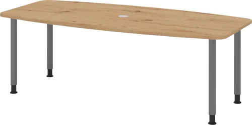 bümö Konferenztisch oval 220x103 cm - Kinderschreibtische, großer Besprechungstisch für bis zu 8 Personen, höhenverstellbar von 72-74 cm, mit kabeldose und kratzfester Tischplatte für professionelle Nutzung.