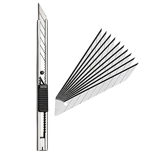 Gebildet Rechte und Linke Hand Edelstahl Cuttermesser mit 10x 9mm 30° Klingen - Folierer- Grafikmesser/Folienmesser/Car wrapping knife / 30 Grad Cutter