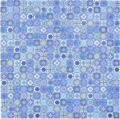 Pastell blaue Retro Vintage Glasmosaik Mosaiksteine farbige Ornamenten | 1 Matte