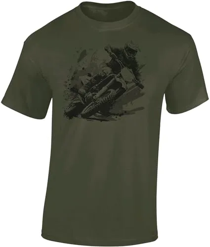 Baddery Motocross Tshirt Herren : Dirt Rush - T-Shirt für Männer & Jungen - Enduro Motorrad Bike Shirt Bekleidung (Army XL)
