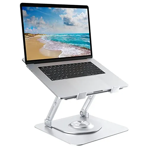 Epherie Laptop Ständer mit 360° drehbarem rundem Basis, Höhenverstellbarer ergonomischer Laptopständer, Belüfteter Computerständer, Faltbarer Stabiler Laptophalter aus Aluminium für Schreibtisch