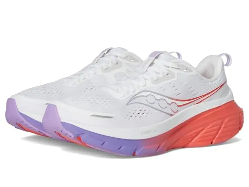 Saucony Damen Guide 18 Laufschuh in Weiß 38.5 - Laufschuhe für Damen mit optimaler Stabilität und Komfort. Die innovative Center Path Technologie sorgt für sanftes Abrollen und die PWRRUN-Dämpfung bietet geschmeidiges Laufgefühl – ideal für Training und Alltag.