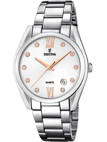 Festina F16790/A Damen Boyfriend Armbanduhr - Elegante Damen Armbanduhr mit silbernem Ziffernblatt und robustem Edelstahl-Gehäuse, wasserdicht bis 50 m – perfekt für jeden Anlass!
