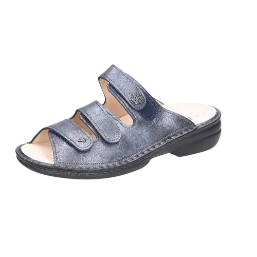 Finn Comfort Damen Pantoletten MENORCA SOFT in Blau, Größe 42 - Bequeme Pantoletten aus glattem Rindleder mit anatomischem Fußbett für optimalen Tragekomfort. Ideal für warme Tage und auch für maßgefertigte Einlagen geeignet.