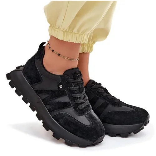Leder Wildleder Damen Sneakers Auf Platform Vinceza 41520 Schwarz 38
