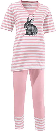 Erwin Müller Damen-Schlafanzug Single-Jersey rosa/weiß Größe 40