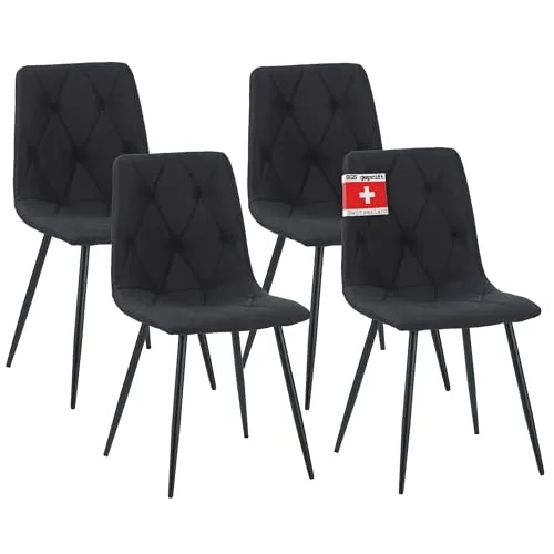 Albatros Esszimmerstuhl Dora 4er Set Schwarz - Stilvolles Vintage Design - Esszimmerstühle mit robustem Stoffbezug, belastbar bis 110 kg, ideal für modernes Wohnen und lange Abende mit Freunden.