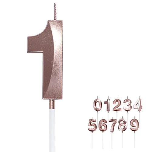 Geburtstag Zahl Kerzen 3D Form Gold Glitzer Geburtstagskerzen Dekorative Geburtstagstorte Kerzen 0 1 2 3 4 5 6 7 8 9 Kuchen Topper Dekoration für Hochzeitsparty Hochzeit (Rose Gold, 1)