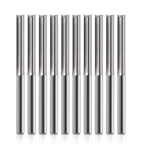 EU_HOZLY CNC-Fräser 1/8 Zoll gerader Fräser 1/8 Zoll Schaft gerade Nute Schaftfräser 2-Nut-Fräser Schneiden 22 mm CEL/45 mm OAL für MDF PVC Acryl Spanplatten Holz 10 Stück