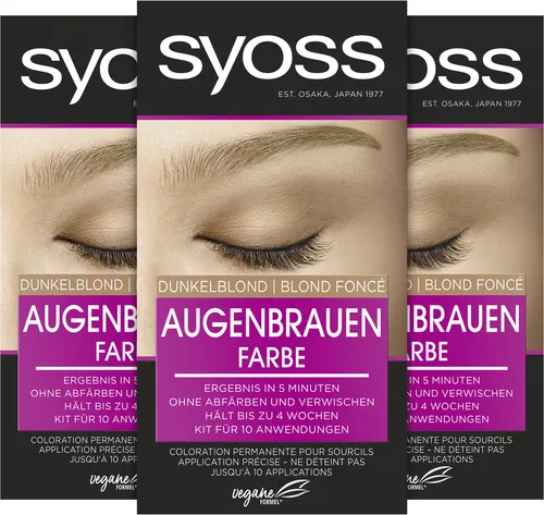 Syoss Augenbrauen Kit 6-1 Dunkelblond - Brauenstifte & -puder: Permanente Augenbrauenfarbe für einen natürlichen Look, hält bis zu 4 Wochen und ist vegan. Ideal für 10 Anwendungen.