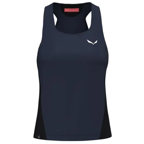 Salewa Damen Pedroc Dry Hybrid Top - Größe M, blau - Laufshirts: Leichtes Tanktop für Damen mit atmungsaktivem Mesh-Einsatz und reflektierenden Elementen für mehr Sicherheit bei Dämmerung.