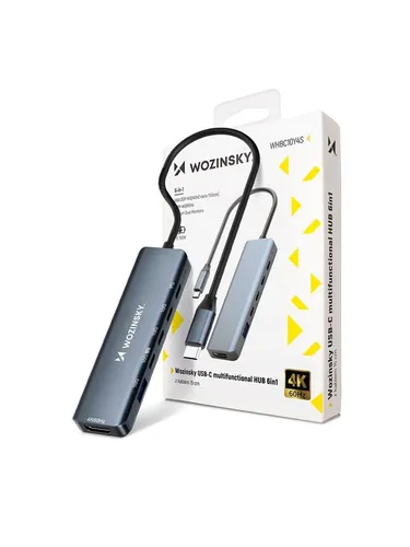 Wozinsky USB-C 6 in 1 Hub WHBC10Y4S - Multifunktional und kompakt - USB Hub mit 6 Ports, aus hochwertigem Aluminium, ideal für Laptops und Tablets. Perfekt für gleichzeitige Verbindungen und Datenübertragung.