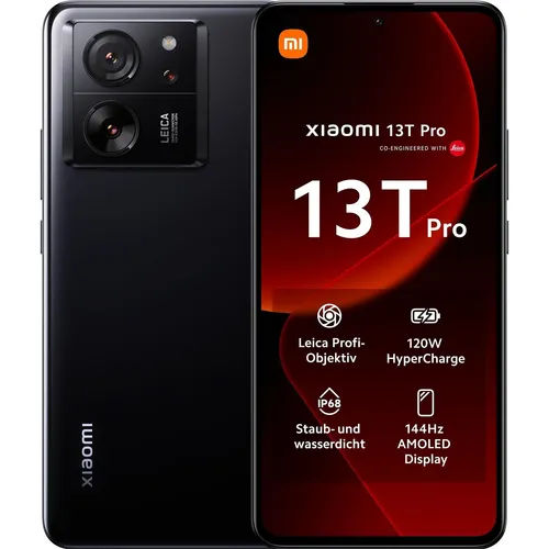 Xiaomi 13T Pro 12GB RAM 512GB Black - Leistungsstarkes Smartphone - Simlockfreies Handy mit 12GB RAM und 512GB Speicher, ideal für Multitasking und Gaming, unterstützt 5G-Netzwerke für blitzschnelle Verbindung.