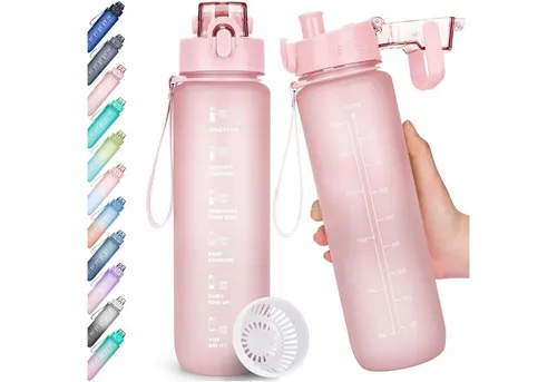 LuxusKollektion Trinkflasche Trinkflasche 1l BPA-Frei Auslaufsicher Zeitmarkierung Sport Yoga