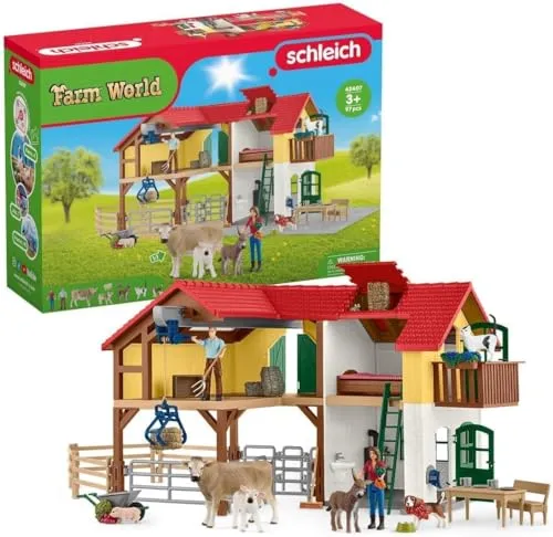 schleich 42407 Bauernhaus mit Stall und Tieren - 97-teiliges FARM WORLD Spielset für kreatives Geschichtenerzählen ab 3 Jahren