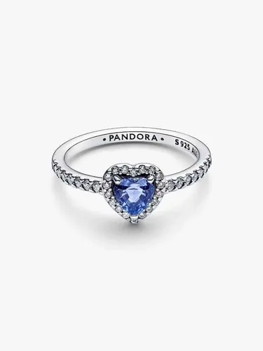 PANDORA Silber Damenring Funkelndes Erhabenes Herz Blau - Ringgröße 60 - Eleganter Damenring von Pandora mit funkelnden Kristallen und Zirkonia. Ideal als Geschenk für besondere Anlässe und Ausdruck von Liebe und Zuneigung.