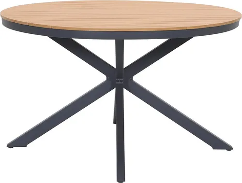 Runder Aluminium-Gartentisch mit einem Durchmesser von 125 cm – Anthrazit und hell naturfarben – ZEYVA von MYLIA