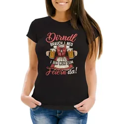 MoonWorks Print-Shirt Damen T-Shirt Trachtenshirt Dirndl Spruch Ich bin nur zum Feiern da mit Print schwarz XXL
