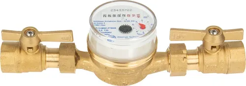 Einstrahlzähler ETK Kombi-Set - Gartenbewässerung Zubehör, inkl. Kugelhähne für präzise Messung von Kaltwasser bis 30°C, ideal für effiziente Wasserverwaltung.