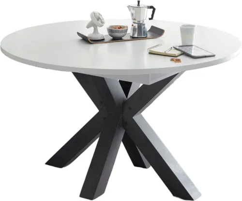 aufm Kessel Esstisch Rund ausziehbar Edda 8 - Esszimmertisch in Graphit/Weiß, ausziehbar auf 135 cm, ökologische Spanplatte und stabiler Sternfuß für sicheren Stand – ideal für jedes Zuhause.