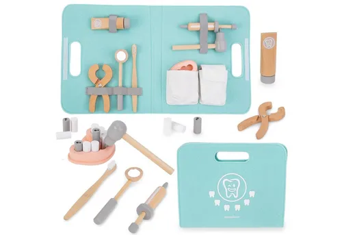 Mamabrum Spielzeug-Arztkoffer Holz-Zahnarzt-Set für Kinder – Interaktives Rollenspiel