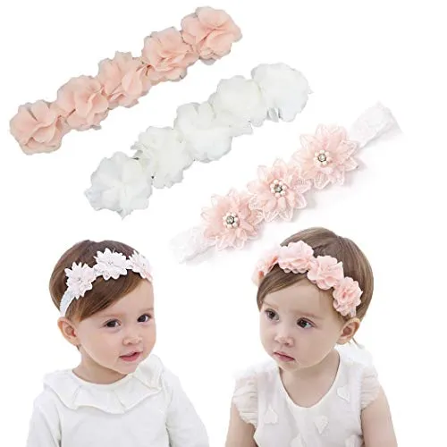 IYOU Blumen-Stirnband mit Ripsband für kleine Mädchen, Kunstleder-Sterne für Kinder als Haarschmuck für Party, Hochzeit, Foto (3 Stück)