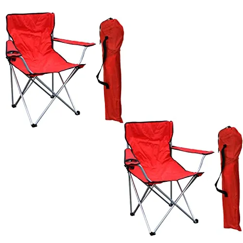 INDA-Exclusiv 2'er Set Anglersessel Campingstuhl Faltstuhl Anglerstuhl Regiestuhl mit Getränkehalter und Tasche, belastbar bis 120kg, Rot
