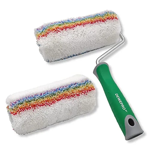 DEWEPRO® 18cm Farbroller inkl. Steckbügel und Ersatzwalze - langflorige Farbwalze mit 2-Komponentengriff - geeignet für Dispersionsfarben, Acrylfarben, Latex-Farben, Silikon- und Silikat-Farben