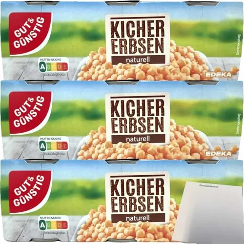 usy Bundle für Gut&Günstig Kichererbsen im Aufguss 3er Pack (9x200ml Dose) + usy Block