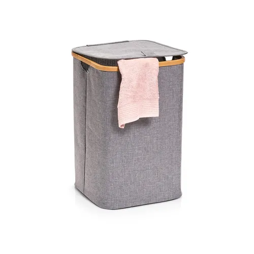 Zeller Wäschesammler mit Deckel - Grauer Wäschekorb mit Bambusring - Wäschetruhe aus Polyester und Bambus, praktisch in der Handhabung und modernes Design, schafft Ordnung und lässt Schmutzwäsche durch den Deckel verschwinden.