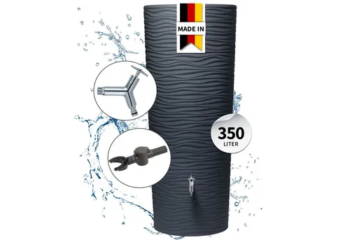 Garantia 2-in-1-Regentonne-Komplett-Set - grau - Bewässerung: Dekorativer Pflanzkübel und Regenwasserspeicher in einem Set, inklusive Design-Chrom-Auslaufhahn und einfacher Montage ohne Heraustrennen des Fallrohrs.