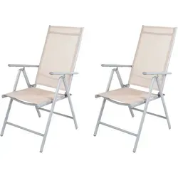 Garten Klappstuhl Set - Aluminium Hochlehner Silbergrau/Beige - 2er Set Hochlehner Gartenstühle, 7-fach verstellbar, klappbar und witterungsbeständig – Ideal für stilvolles Entspannen im Freien.