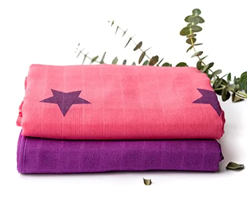 divata bunte Mullwindeln 2er Set - (Sterne, Beere) - farbige Mulltücher, Spiel-tücher, Baby Spucktücher aus 100% Baumwolle, Oeko-Tex-Zertifiziert, 80x80 cm