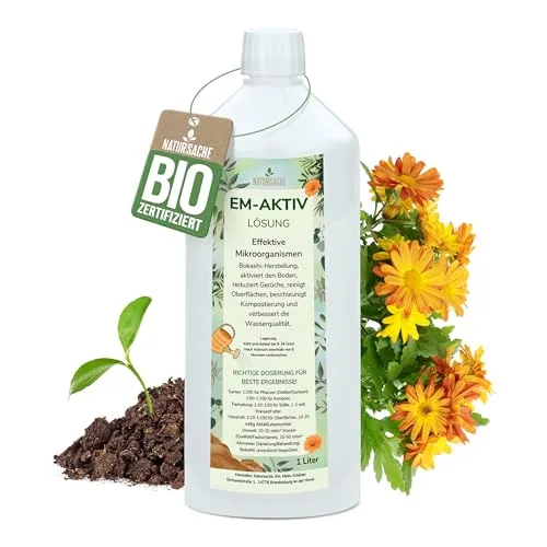 Natursache EM-aktiv Lösung | Effektive Mikroorganismen für Garten, Tierhaltung, Haushalt & Umwelt | Bodenaktivator, Geruchsentferner, Wasseraufbereiter (1 Liter, 1)