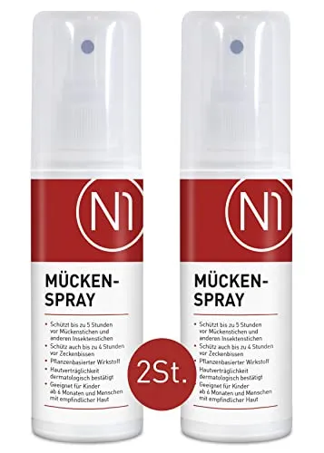 N1 Mückenspray 200 ml - Pflanzlicher Mückenschutz für Erwachsene & Kinder - effektive Mückenabwehr, hautverträglich, wasserfest & schweißresistent - Schutz gegen Mücken & Zecken mit Zitrusduft