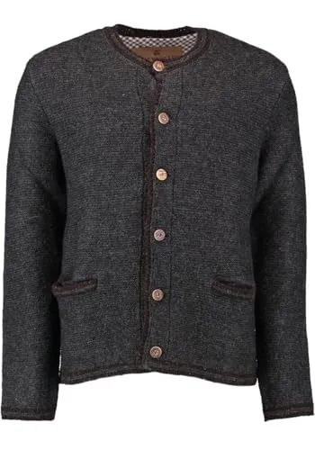 OS Trachten Herren Strickjacke Langarm Trachtenjacke Cardigan Wolljacke mit Rundhalsausschnitt Fudei, Größe:50, Farbe:anthrazit