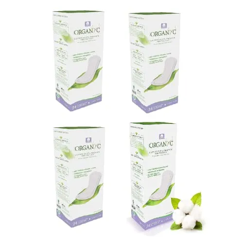 Organ(y)c, Flache Slipeinlagen aus 100% zertifizierter Bio-Baumwolle - 4 Packungen zu je 24 Stück (Insgesamt 96 Stück)