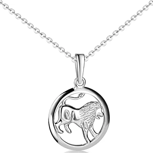 Materia Löwe Anhänger - Sternzeichen Kette Silber 925 rhodiniert - Eleganter Löwe Anhänger aus 925 Sterling Silber, rhodiniert für Anlaufschutz. Inkl. verstellbarer Ankerkette, perfekte Geschenkidee für Sternzeichen-Liebhaber.