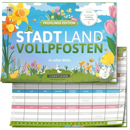 DENKRIESEN - Stadt Land VOLLPFOSTEN® - Frühlings Edition - In voller Blüte. | DIN A4 Spielblock | Ab 9 Jahren | Stadt Land Fluss | Familienspiel | Partyspiel | Spaß