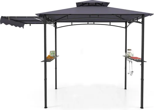 GOPLUS Grillpavillon mit Doppeldach und Seitenmarkise
