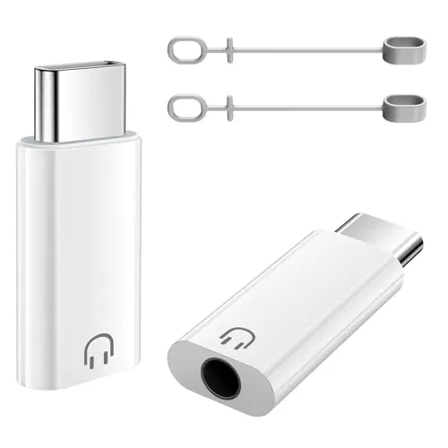 TiMOVO USB-C auf 3,5-mm Audio Kopfhöreradapter, Typ C auf Aux Kopfhörerbuchsenadapter mit Anti-Verlust-Schlaufe, Kompatibel mit iPhone 17/16/15/iPad/Mac-Book, Galaxy S24/S23/S22, Weiß